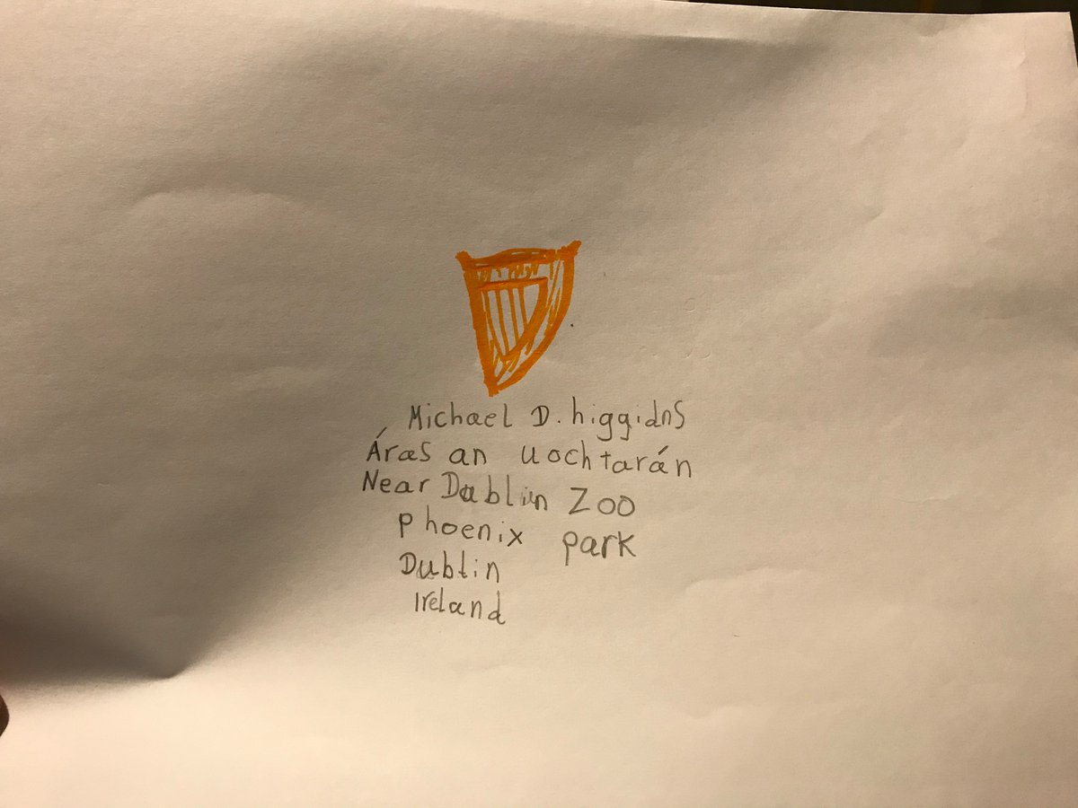 How class is it to live in a country where the <a href="/PresidentIRL/">President of Ireland</a> is so feckin sound that our children worry about him when his dog passes away. Is there a kid in Ireland who doesn’t adore him? My 8 year old just handed this to post. #RIPSioda #MichaelDisALedge