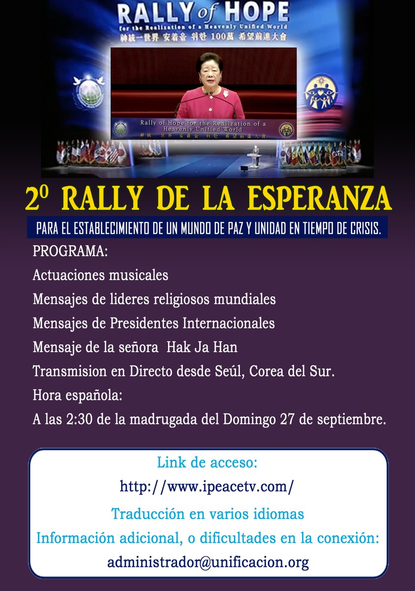 MagazMario's tweet image. ¡La cuenta atrás! Quedan tan solo síes días para el segundo RALLY de la ESPERANZA. Toda la gente de paz está invitado. Tu también cuentas.¡No te lo pierdas!