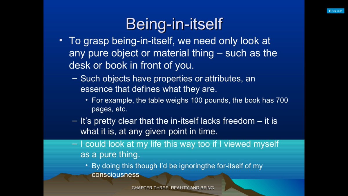 Sartre describes two distinct categories of being: the in-itself (en-soi) and the for-itself (pour-soi). This would translate as non-conscious (a rock, a chair, air) and consciousness (human being).