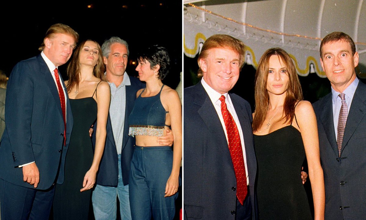 Just by way of conclusion, here's the fearless 'paedophile hunter'  @realDonaldTrump 'fighting' the pimps & leaders of the Elite paedophile ring -  #JeffreyEpstein - at parties in his Mar-a-Lago hotel complex. Other images include  #Trump with  #PrinceAndrew &  #GislaineMaxwell