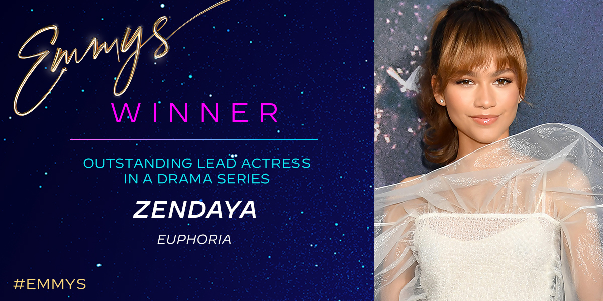 The #Emmy for Outstanding Lead Actress In A Drama Series goes to @Zendaya (@euphoriaHBO)! This is her first #Emmys nomination and win!