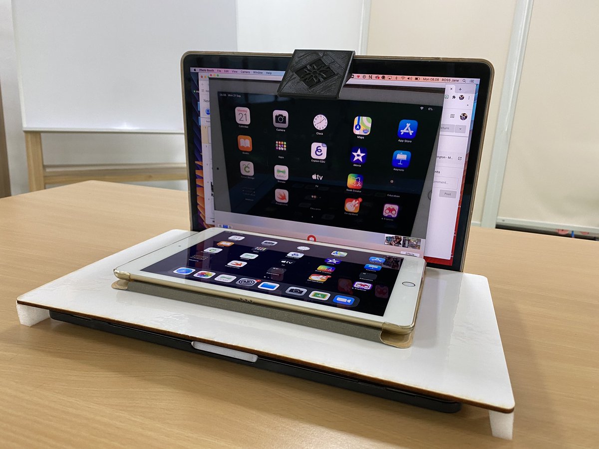 This just-in-time solution worked wonders today. I was able to demonstrate live with an iPad via Zoom using my Zoom Mirror and keyboard table. Students could follow my fingers to see what to click. #onlinelearning #zoom #makered #zoommirror #jiselementary #jisedu #ade2020