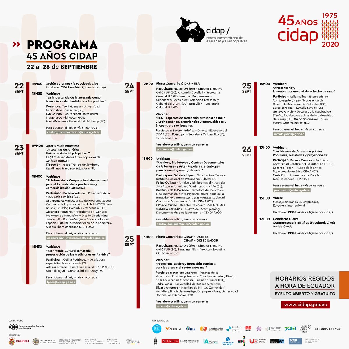 CIDAPAMERICA's tweet photo. ¡Acompañanos a celebrar estos #45AñosCidap del 22 al 26 de Septiembre¡ #JuntosPorElSectorArtesanal #Cidap #América #Ecuador #Cuenca https://t.co/WLdp4yKoDG
