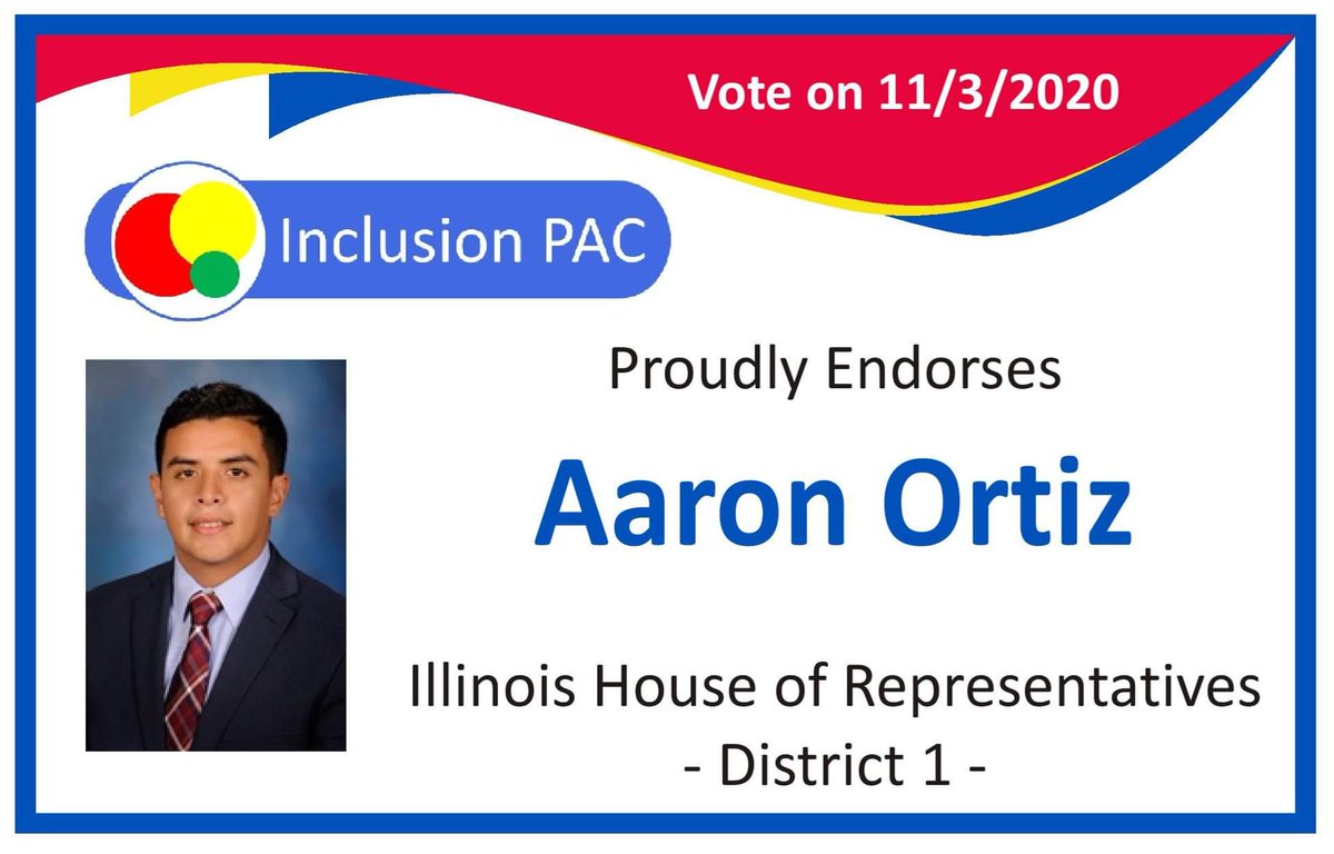 InclusionPAC's tweet photo. IPAC proudly endorses Reps. Aaron Ortiz @AaronOrtiz_IL, Delia Ramirez @Delia4StateRep, Robert Rita @RobertBobRita, and Lamont Robinson @LamontJRobinson.

https://t.co/0xDZuwA6eG

IDs: Each image endorses a rep, using photos from the ILGA website and a reminder to vote on 11/3/20 https://t.co/b8gvvnsGuj