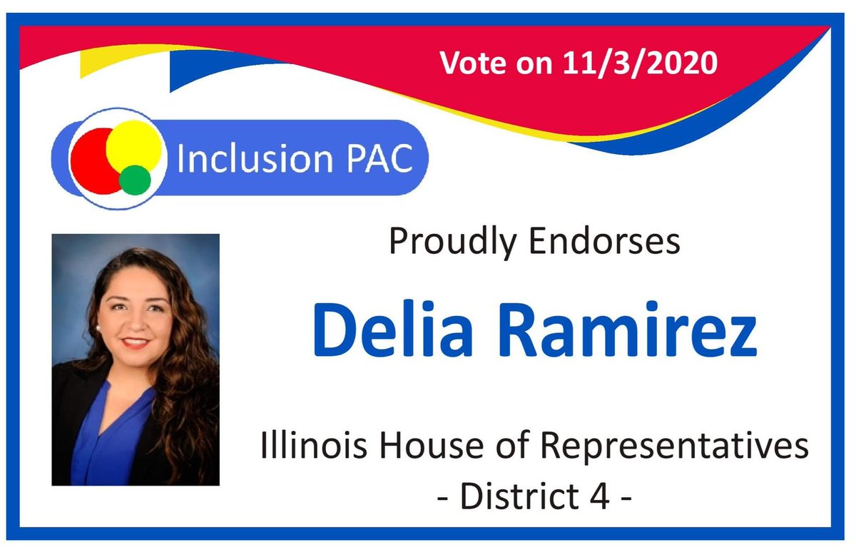 InclusionPAC's tweet photo. IPAC proudly endorses Reps. Aaron Ortiz @AaronOrtiz_IL, Delia Ramirez @Delia4StateRep, Robert Rita @RobertBobRita, and Lamont Robinson @LamontJRobinson.

https://t.co/0xDZuwA6eG

IDs: Each image endorses a rep, using photos from the ILGA website and a reminder to vote on 11/3/20 https://t.co/b8gvvnsGuj