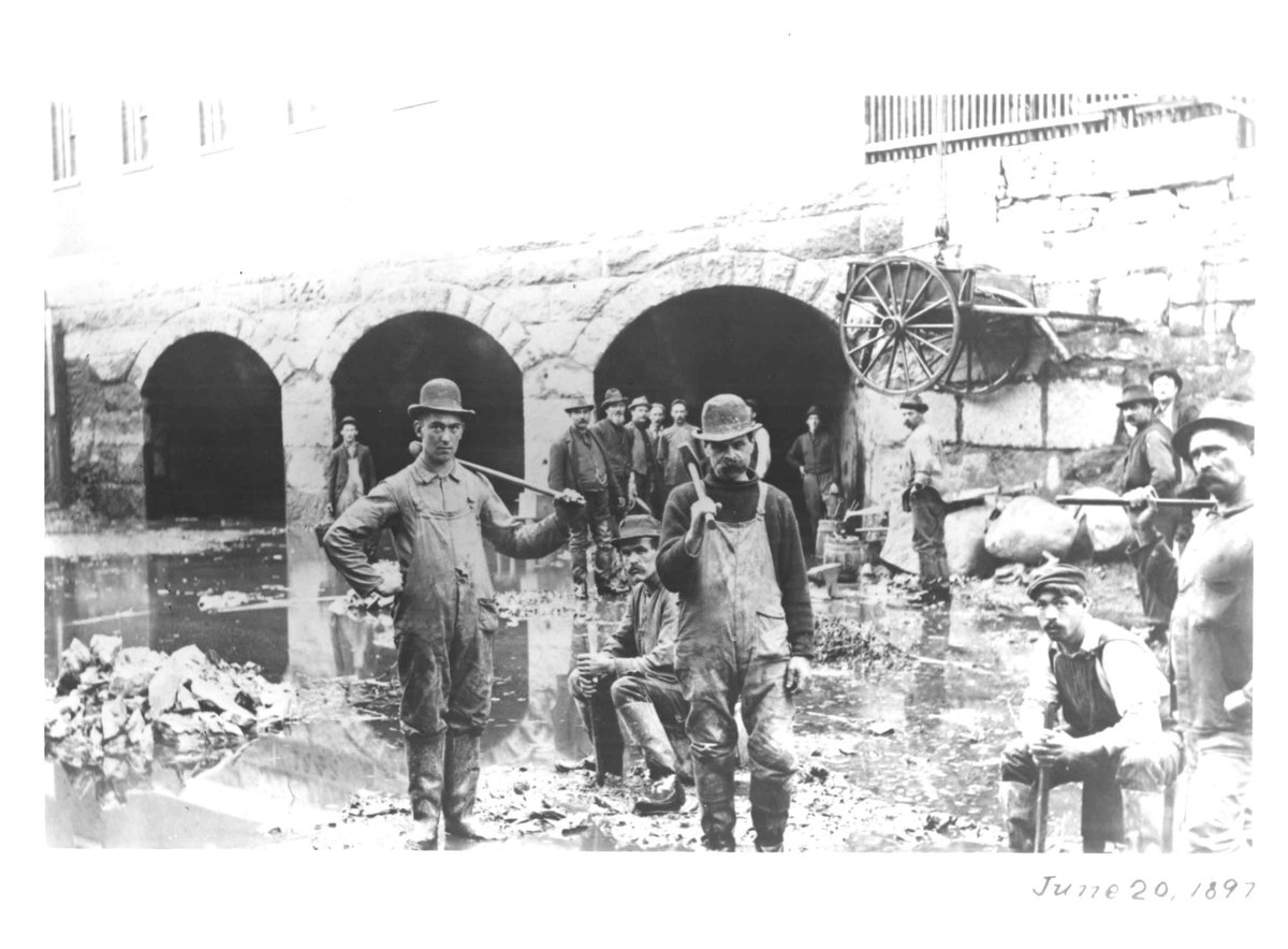 Similarly, these canal workers in the Merrimack Canal/Moody St Feeder in Lowell, MA are wearing... yup, bowlers!(Image courtesy  @LowellNPS Locks & Canals Collection) /6