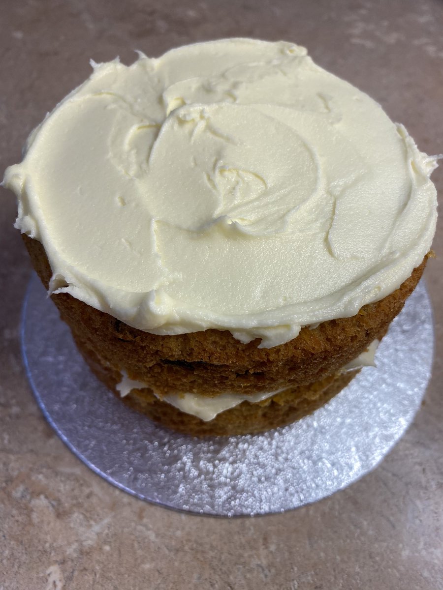 Not baked in a long time! Made two 4” carrot cakes today. One for us and another as part of a care package for friends who are unwell.