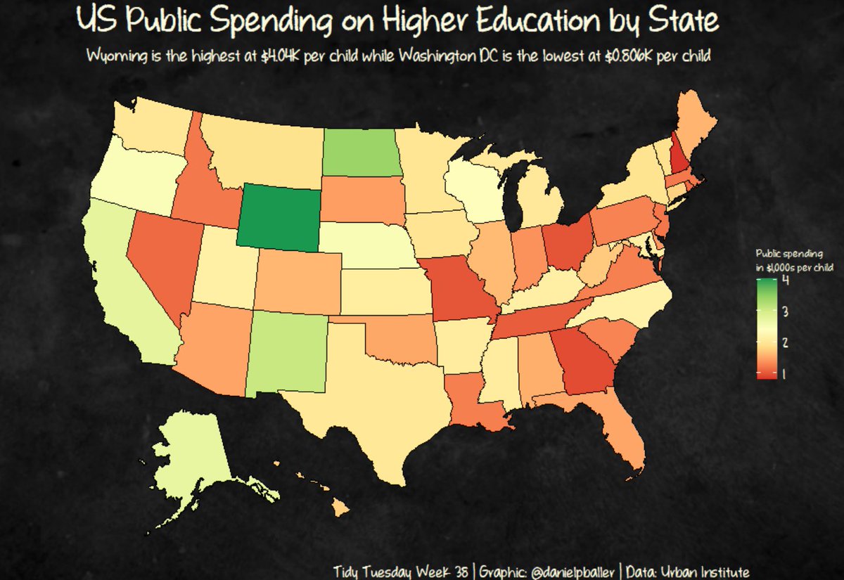 Week 38: First time working with maps and background images for this week's #TidyTuesday on Government Spending on Education. #RStats #r4ds #DataViz #HigherEd

Code: github.com/danielpballer/…