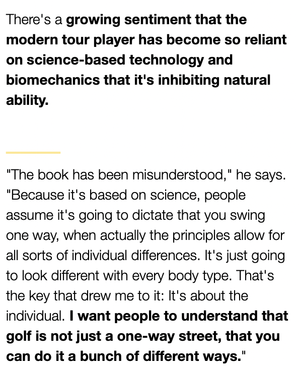 7. Seeing that experts are wrong in one area inspires you to question conventional wisdom in other areas too.He first questioned conventional wisdom with "The Golfing Machine." Then, he did it by putting big grips on his clubs. Now his goal is to live for "130 or 140" years.