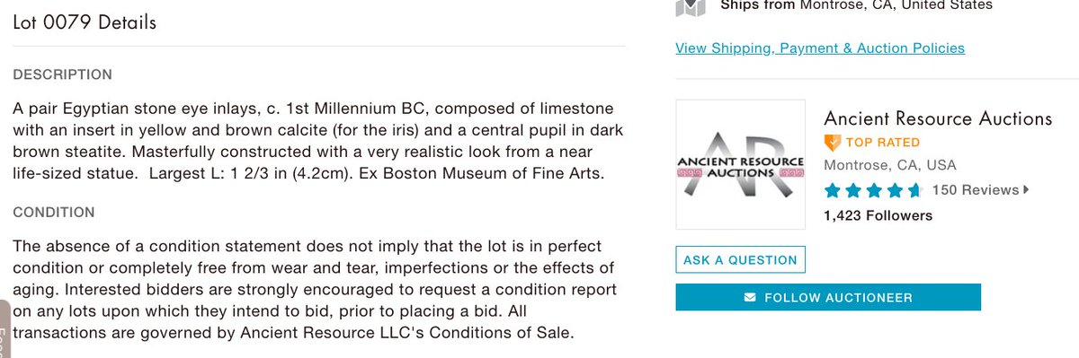 Speaking of ancient ophthalmologist, these eyes should get to one. Also, the seller claims they once were in the  @mfaboston (attn  @Victoria_S_Reed!). Also, these are not a pair.