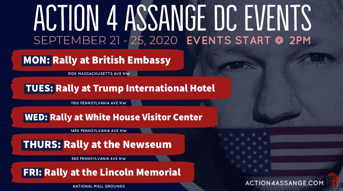 Join @action_4assange in DC for their 3rd and final week of actions during the #AssangeCase✊🍀⏳#JournalismIsNotACrime #SaveJulian #FreeAssange #AssangeTrial #Unity4J #Action4Assange #JulianAssange