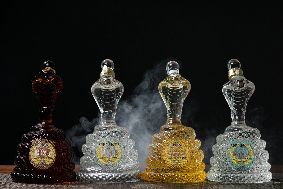 drinkserpiente's tweet photo. Serpiente Ultra Premium Tequila - The birthchild of innovation &amp; great taste. An ultra premium tequila handcrafted from 100% Weber Blue Agave &amp; bottled in Tequila, Jalisco in handmade works of art enhanced by NFC &amp; blockchain technology. #TequilaForTheBOLD 🐍🥃 https://t.co/PY80l1UhRa