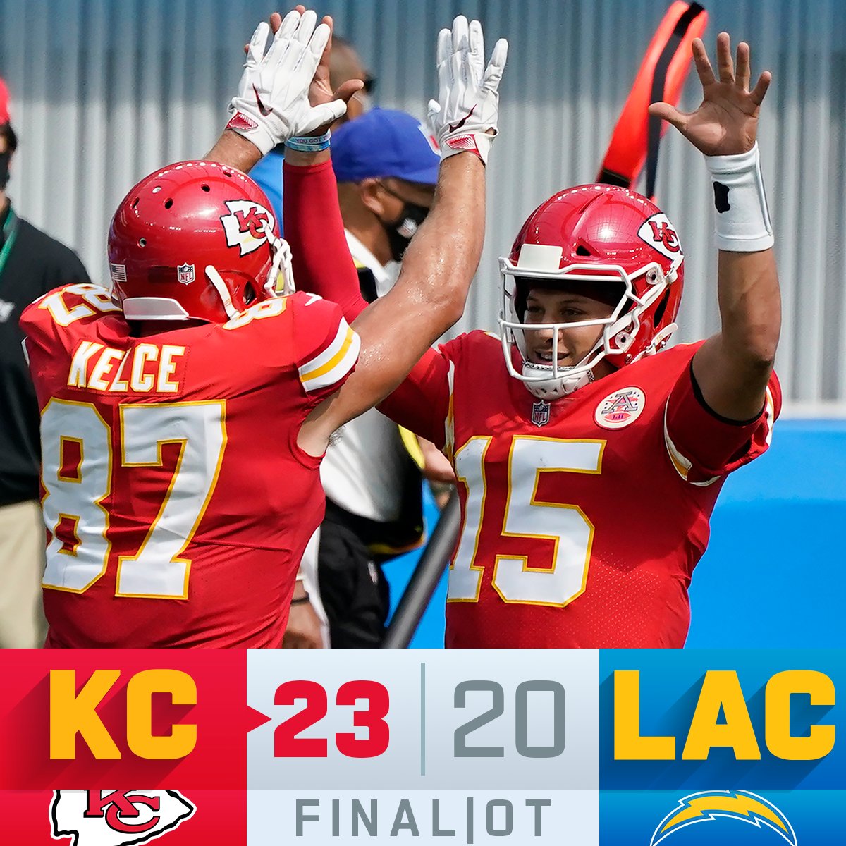 NFL on X: 'FINAL: The @Chiefs win in overtime! #ChiefsKingdom #KCvsLAC   / X