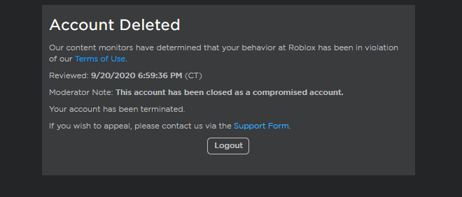Mathep On Twitter Roblox Moderation Deletes My Account For No Reason C Mathep Is Not Compromised And Is Literally My Name - my roblox account got deleted for no reason