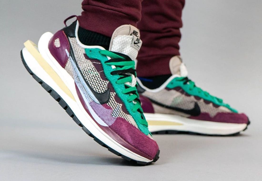 sacai vaporwaffle villain red on feet