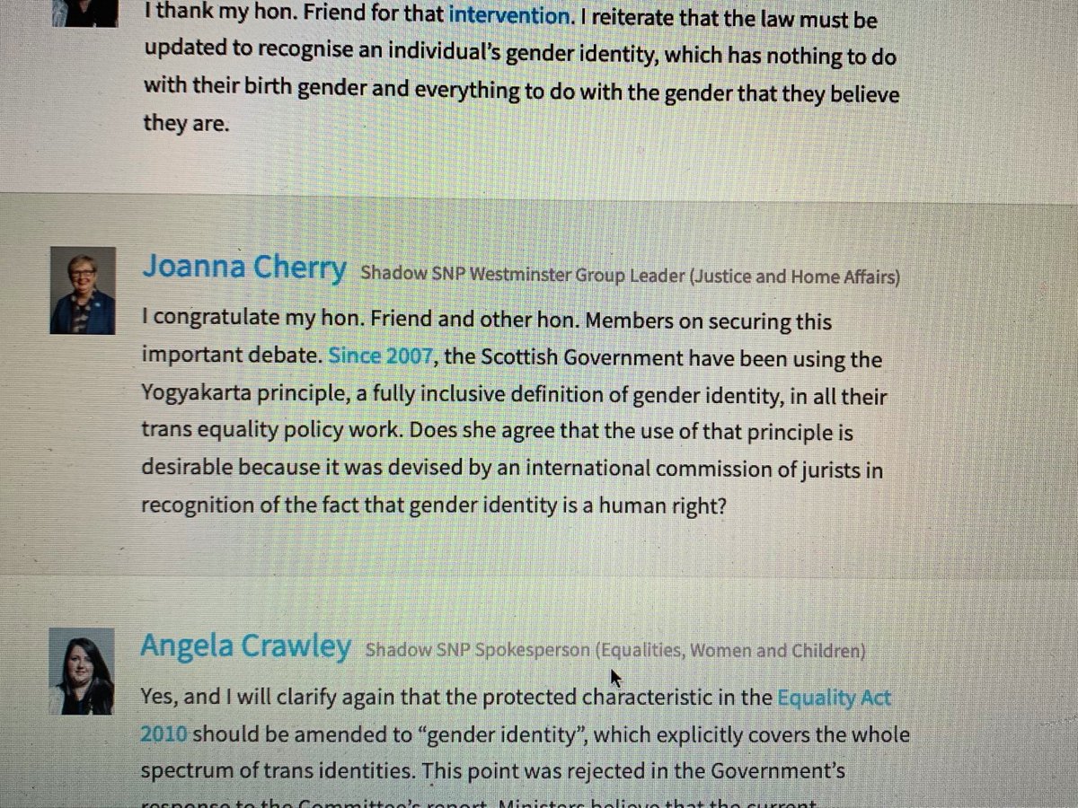 21./ Theresa May was PM and had bought into Self-ID. So had all the other parties. Here's the SNP's usually super-smart  @joannaccherry selling the nonsense of the YP and boasting of the SNP's adoption of "gender identity". Like Joanna we're thankfully all wiser now.