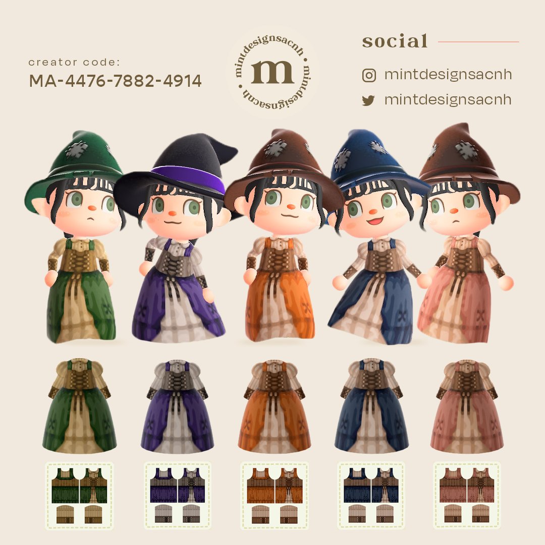 Introducing my new rep, Bibi! MA-4476-7882-4914 👗 
Feelin' spooky!! 🧙‍♀️These gowns and dresses can be paired with the Frugal, and Mage hats! 

Thanks for all the wonderful feedback on these 😳💕

Tags: #ACNHDesigns #ACNHDesign #AnimalCrossingNewHorizons #AnimalCrossingDesigns