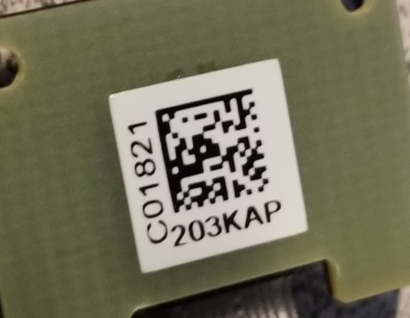 The back of the camera PCB has a sticker saying c01821 203kap, but naturally there's no results for that.