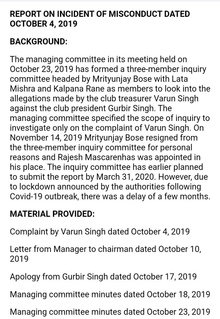 After heated argument at club, Gurbir used foul language (G**d word) to Varun for which he lodged written complaint at MPC-MC n 3 members committee of  @rajeshmET  @lata_MIRROR, Kalpana Rane looked into allegations; inquiry concluded Gurbir guilty n Rs 5000 fine slapped (Cont)