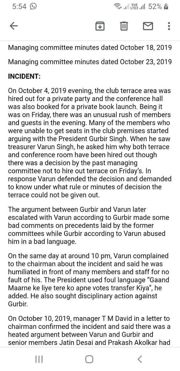 After heated argument at club, Gurbir used foul language (G**d word) to Varun for which he lodged written complaint at MPC-MC n 3 members committee of  @rajeshmET  @lata_MIRROR, Kalpana Rane looked into allegations; inquiry concluded Gurbir guilty n Rs 5000 fine slapped (Cont)
