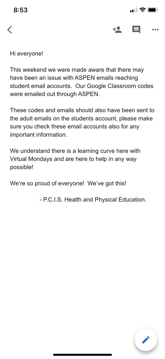 PCISFalconsPE's tweet image. Important message regarding Google Classroom codes and student emails! #healthed #physed 
@Mercury_AP @PCISGeminiAP @PCISFalcon