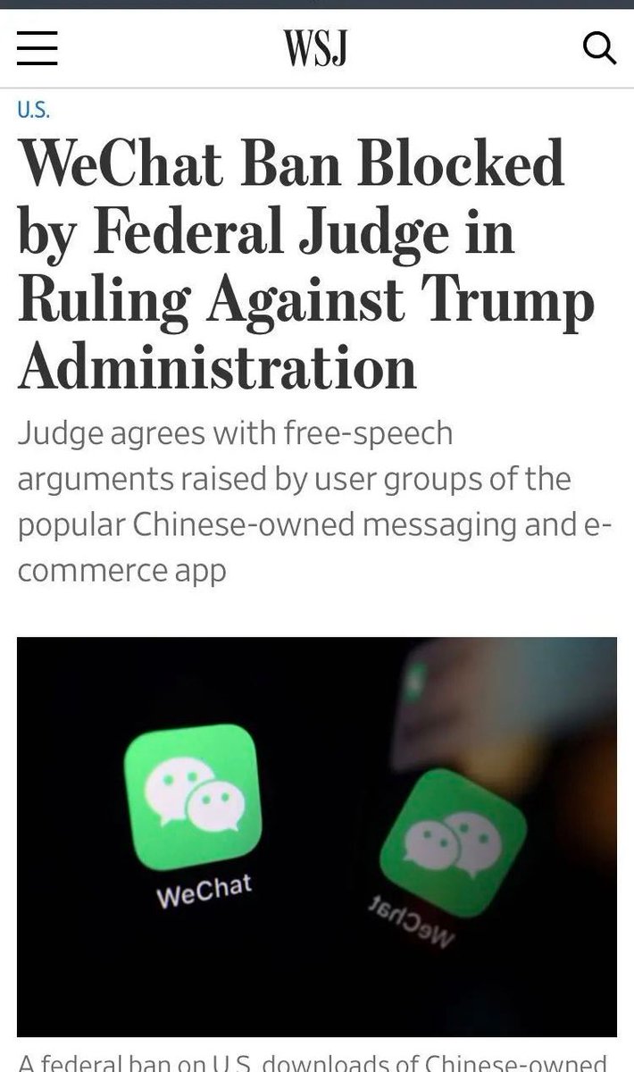 野山 Twitter પર 根据最新消息 美国政府封禁微信的行政命令被美国加州联邦法官劳雷尔 毕尔勒 Laurel Beeler 叫停 这意味着美国用户可以继续正常使用微信