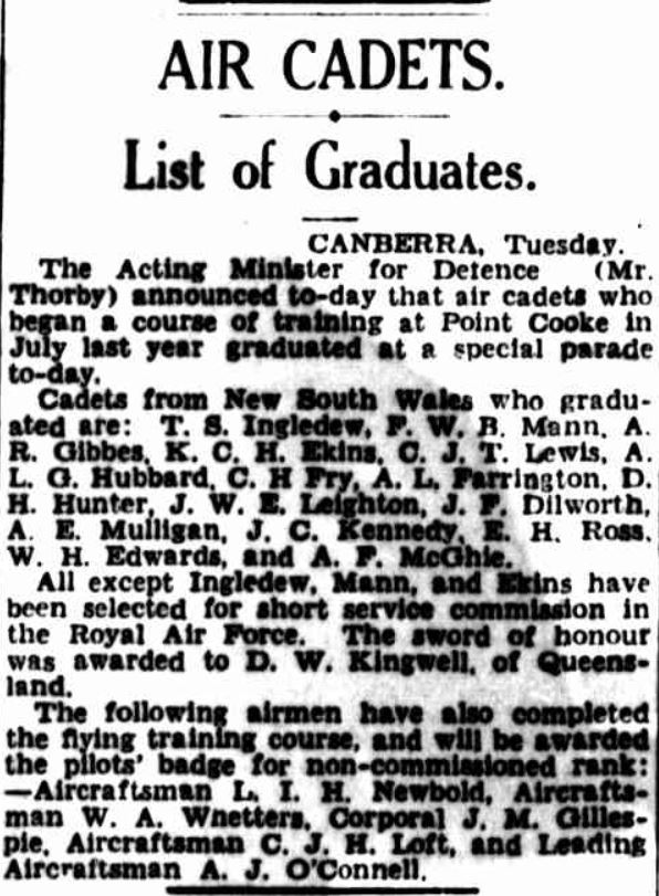 8 of 29On the 29 Jun 1937, Leighton was one of 25 cadets who graduated from  #PointCook with his wings, and one of 13 cadets from New South Wales to be selected for a short service commission in the Royal Air Force, leaving for England in July.