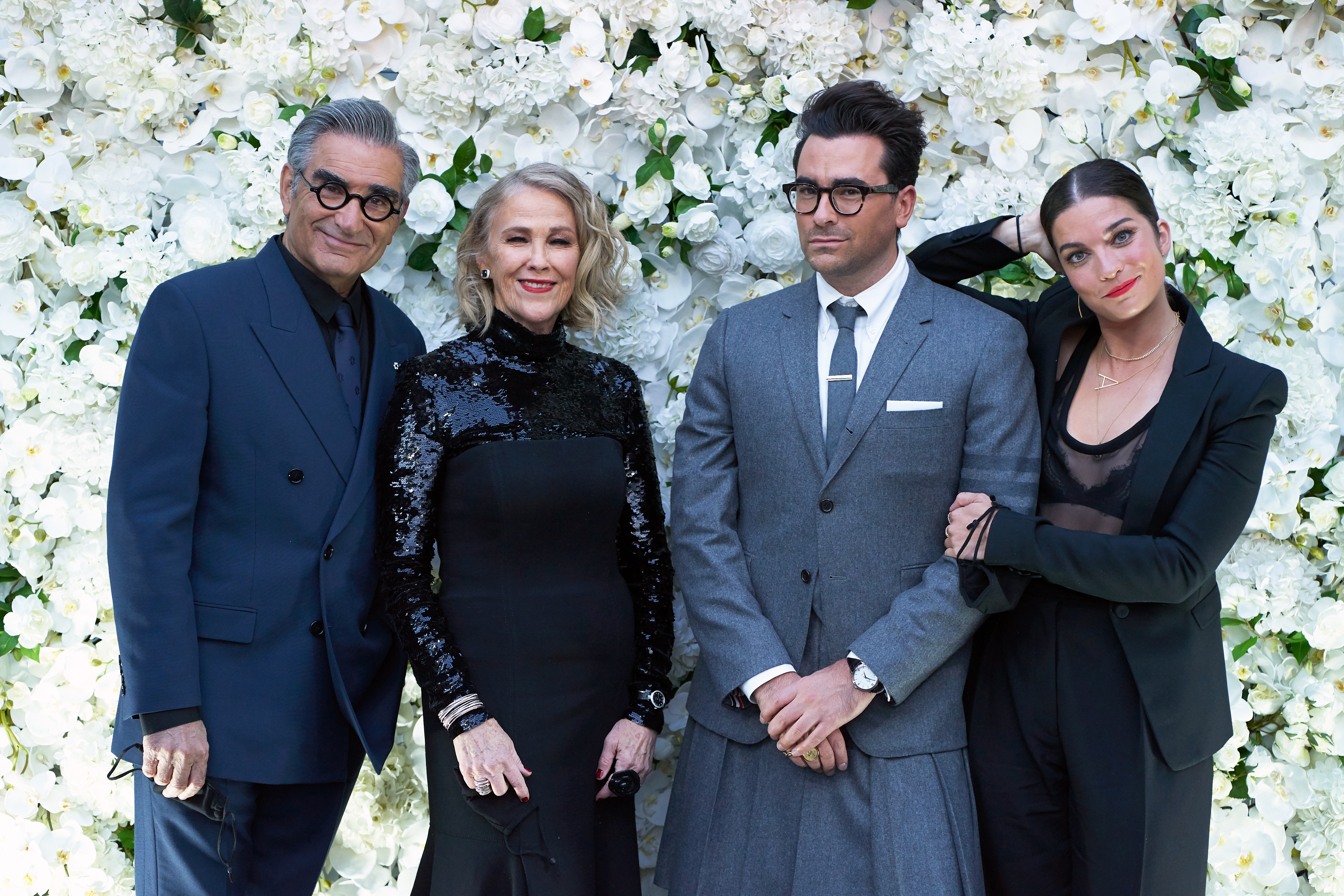 Eugene Levy, Catherine O'Hara, Dan Levy and Annie Murphy arrive at the Schitt's Creek Emmys event.