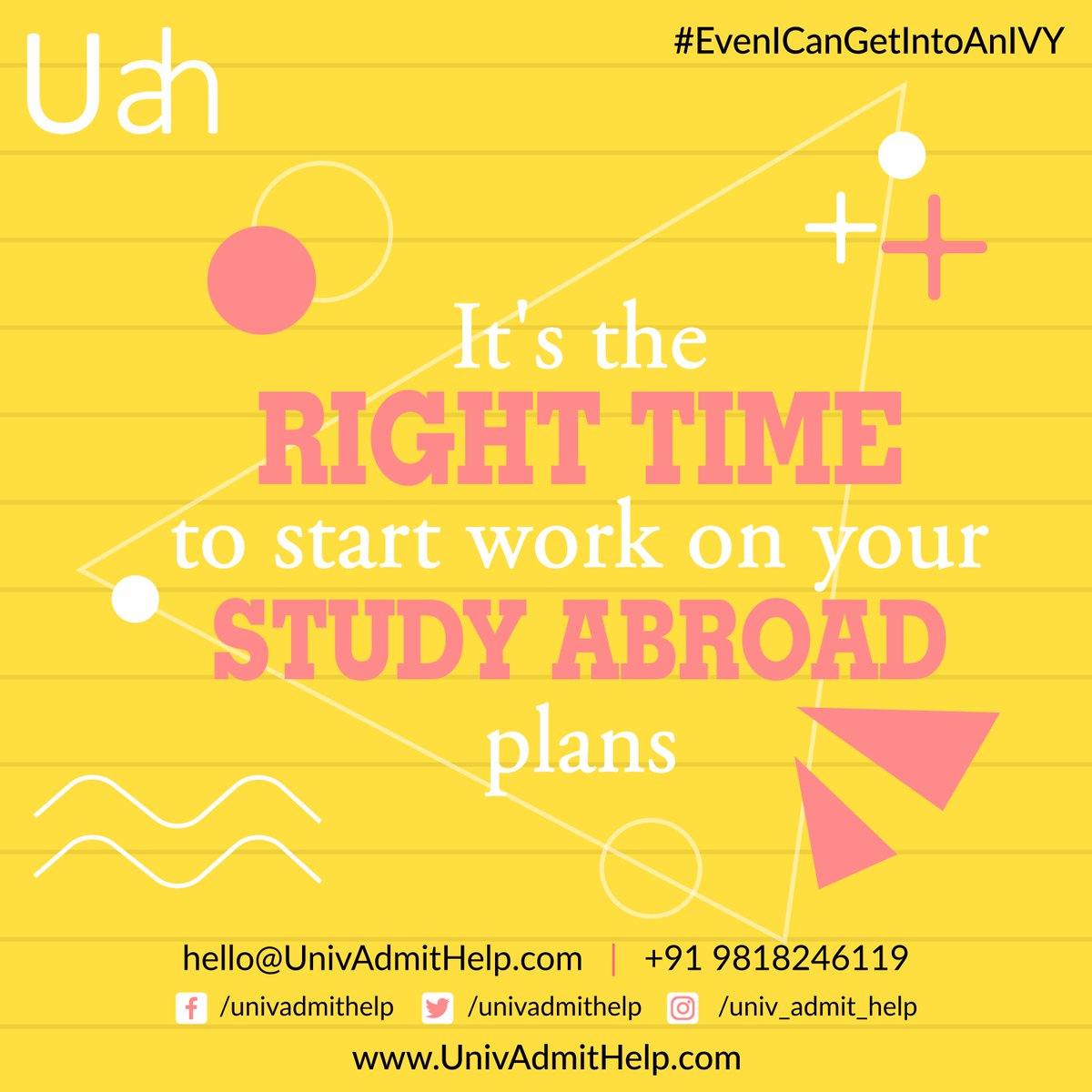 ATTENTION: Grade 9, 10 and 11 students!

It's the RIGHT TIME to start work on your STUDY ABROAD plans...
Call/whatsapp at 9818246119 for a 30 mins FREE session.
#EvenICanGetIntoAnIvy #studyabroad2022 #counselorgurgaon #counselordelhi #Highereducationabroad #StudyAbroadConsultants