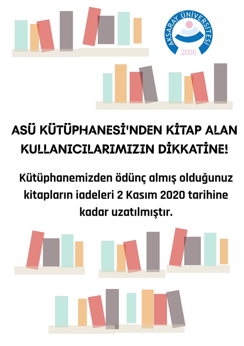 ASÜ Kütüphanesi'nden Kitap Alan Kullanıcılarımızın Dikkatine! 

#AksarayÜniversitesi #Aksaray #Kütüphane #ASÜ