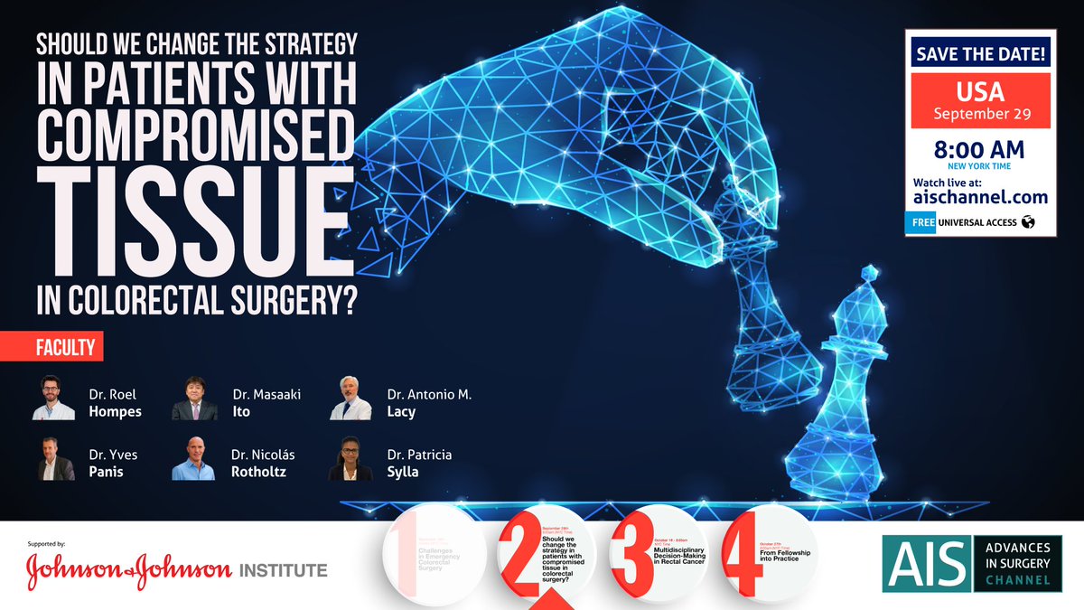 📌 TOMORROW! 🕗 8 AM (New York Time) Should we change the strategy in patients with compromised tissue in #ColorectalSurgery? AIS Channel always connecting the surgical community all over the 🌍 at 🌐 aischannel.com #SurgicalEducation #SoMe4Surgery #AdvancesInSurgery