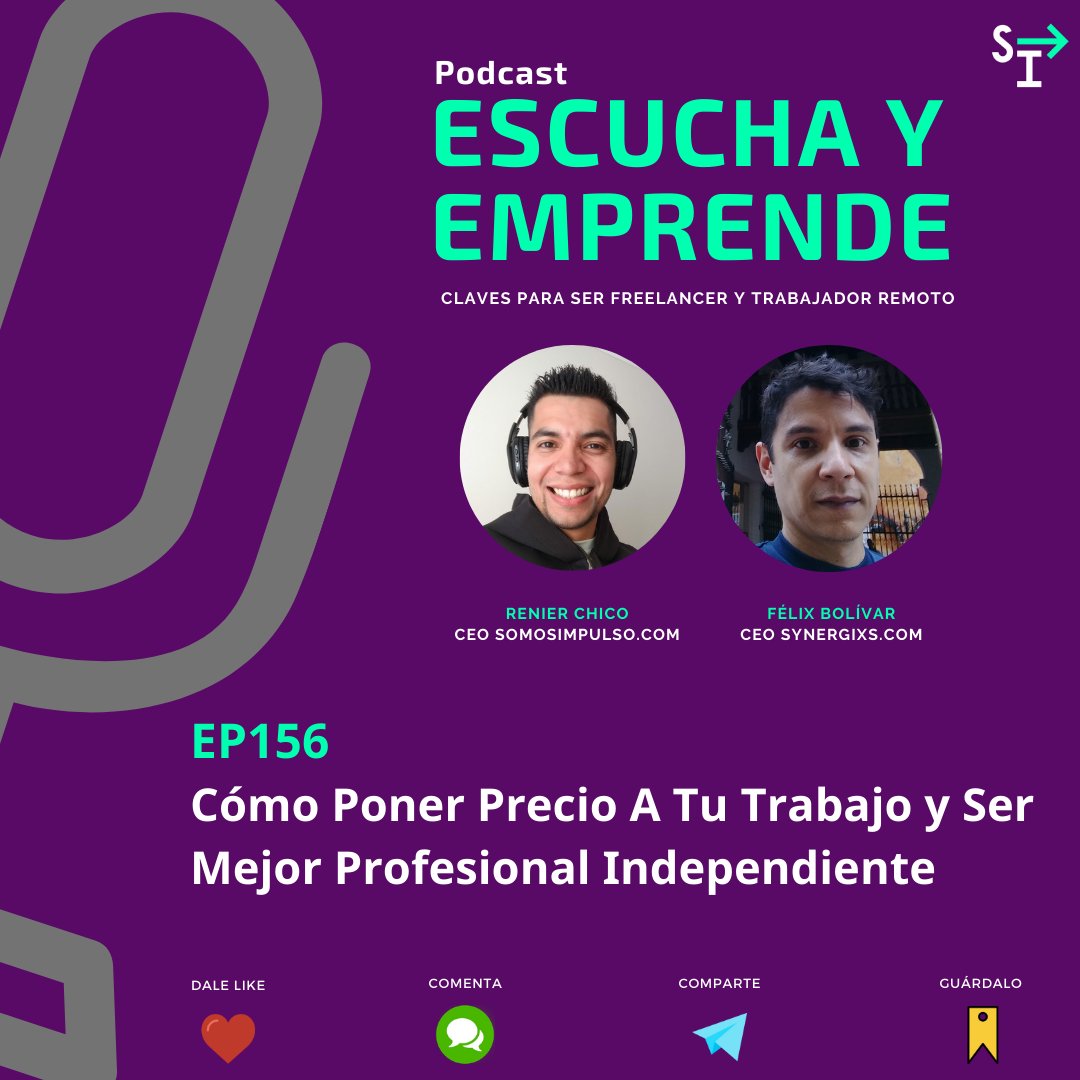 RenierChico's tweet photo. 🎙️🎧 #Podcast #EscuchaYEmprende EP156 Este episodio es un 2X1 te compartimos los elementos que debes tomar en cuenta para establecer las tarifas a tu trabajo como independiente y también las habilidades a desarrollar para ser mejor en el área Escuchar --> https://t.co/SfIPZHSfEF https://t.co/pTvTlUdJDB