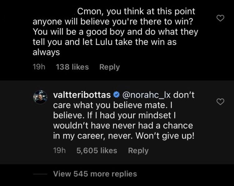 MercedesAMGF1's tweet image. A reminder that these drivers are real people. With real feelings. Real dreams. 

Keep doing your thing , VB. 👊