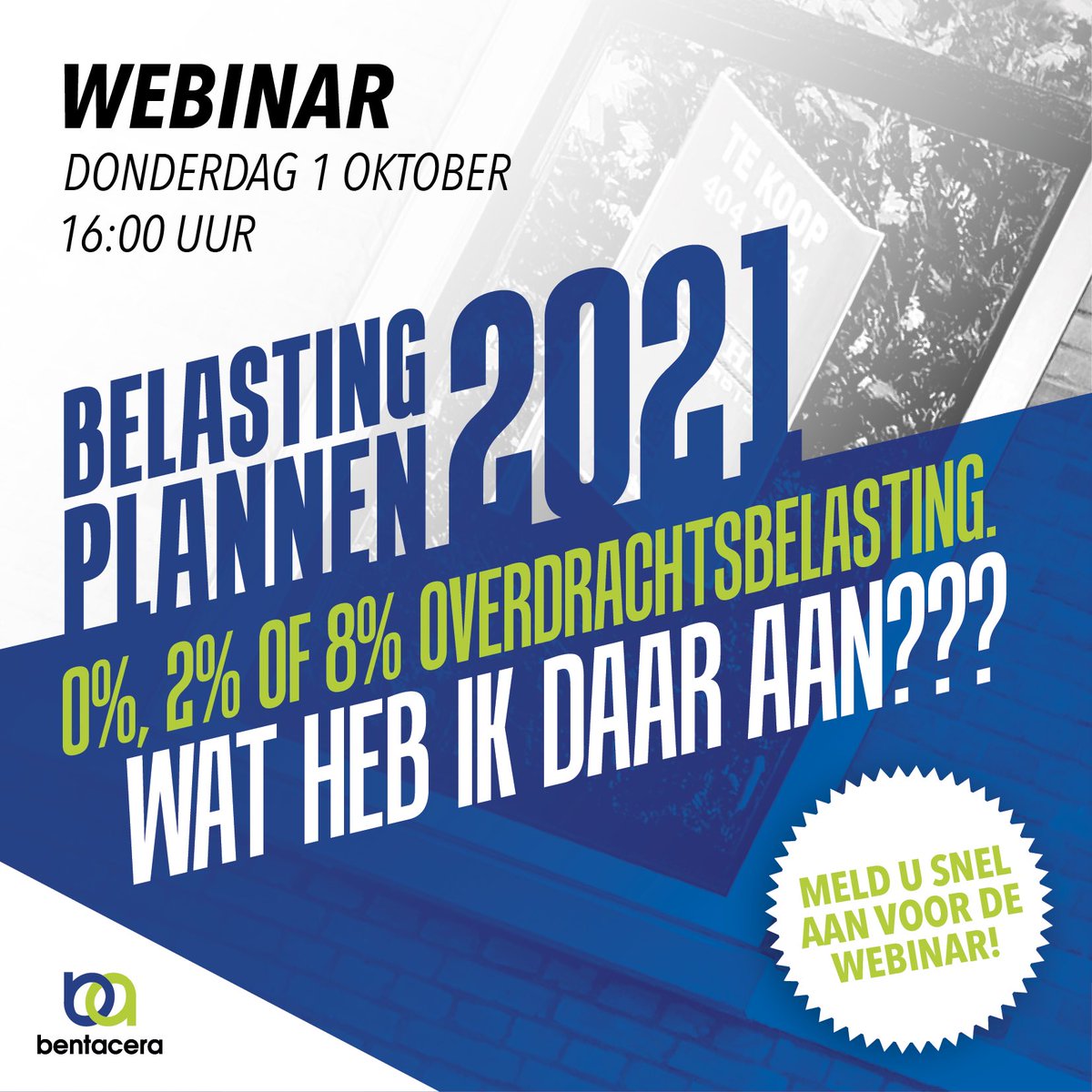 Welke fiscale maatregelen hebben impact op jou en jouw onderneming?⁣
⁣Meld je aan voor het gratis webinar ‘Belastingplannen 2021. Onze collega mr. Martijn Steenhuis praat je, op donderdag 1 oktober om 16:00 uur, in een half uur bij. ⁣
⁣
Aanmelden: bentacera.nl/webinar