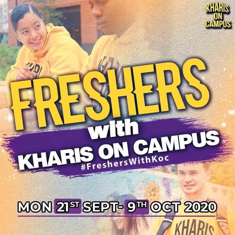 KHARIS ON CAMPUS 🙌 

Just started university this year?
Great! We’re calling all freshers to join the revival #FreshersWithKoc 

Head over to our Instagram and Snapchat @kharisphasetwo to see if there is a KOC on your campus 

Stay connected 🤳

#Freshers2020