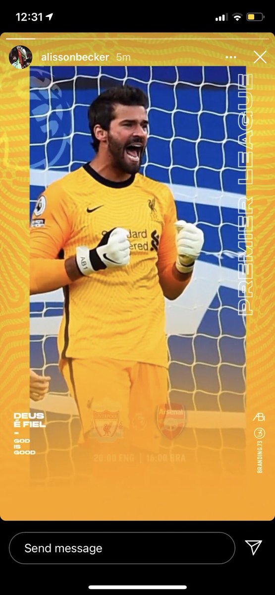 Alisson posting this on Instagram — indication he’s starting? 🤞