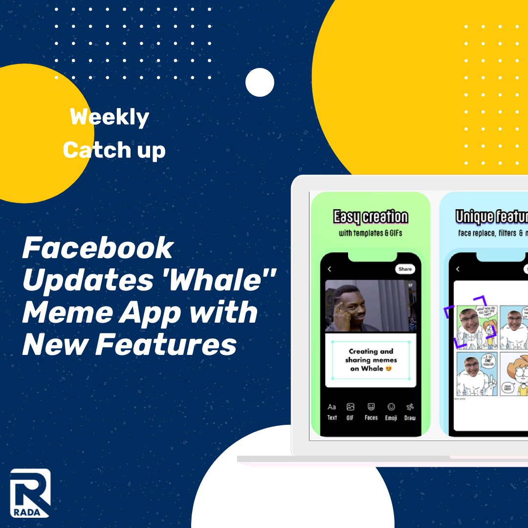radapr_co's tweet photo. Memes usually appeal to social media users and drive a huge number of engagements
That’s why Facebook updated it’s meme application “whale” to make it easier for you to create your own memes.
Check out today’s newsletter  through this link 
https://t.co/lyBS10D75z

#RadaBeats https://t.co/EQW8JZNh3H