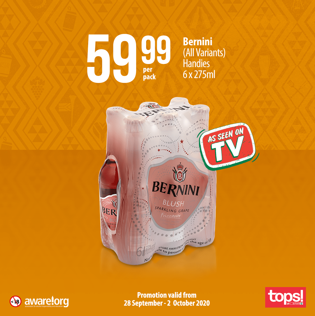TOPSatSPAR's tweet image. Let the responsible and lekker times begin with #immediateeffect!

T’s and C’s apply, offer valid from the 28 September – 2 October 2020 while stocks last. Visit your nearest TOPS at SPAR store to find out more: bit.ly/topsatspar
#beresponsible #belekker
