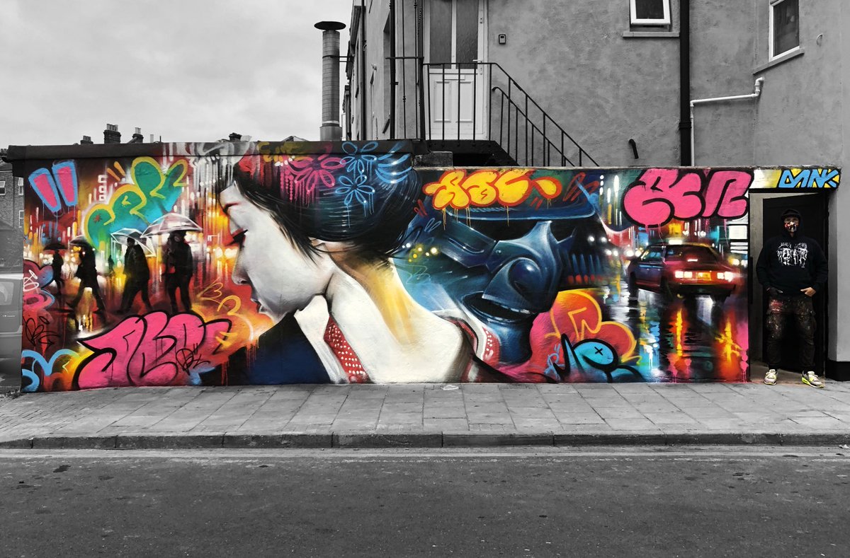 DanKitchener's tweet image. ‘Tokyo Dreams’ - my latest mural, this time in Penge, London with @ldn_calling_blog - all freehand spray paint, one session, powered by @loopcolors paint! #loopcolors #loop #mtn94 #dephectclothing