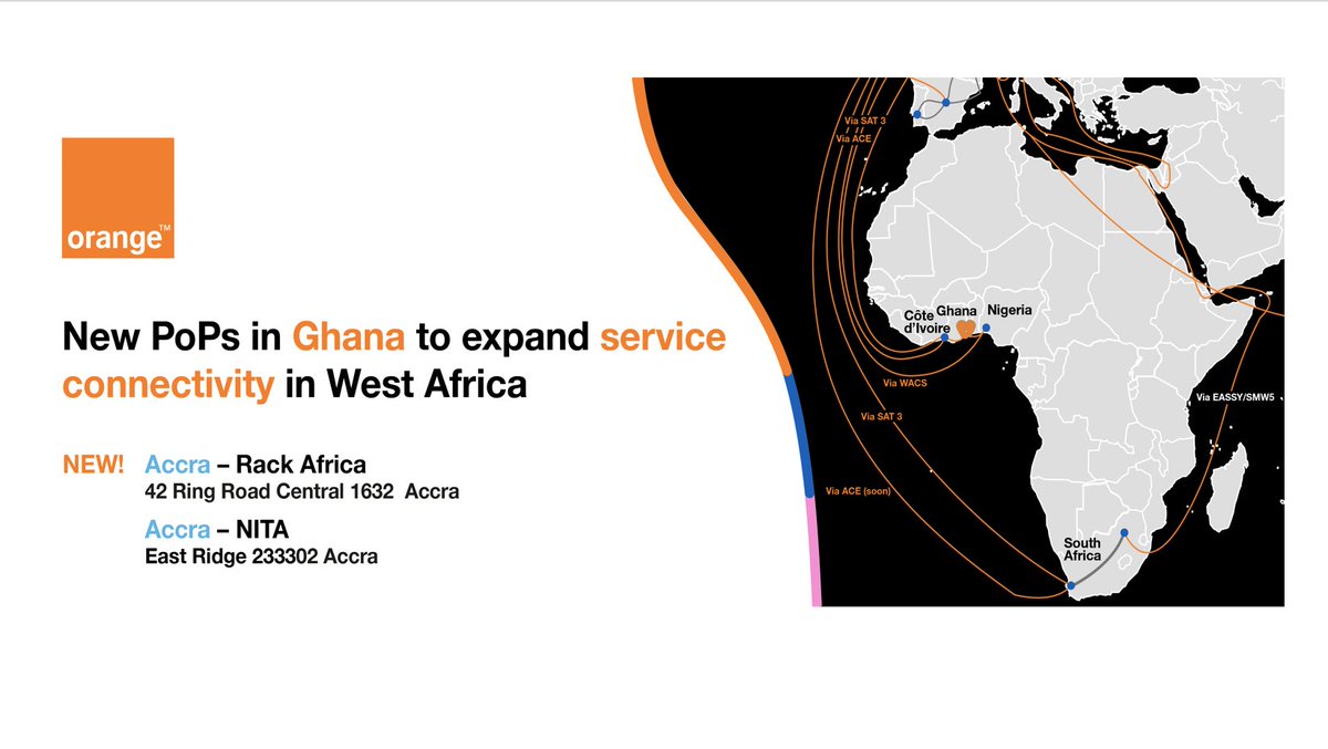 OrangeWholesale's tweet photo. Today, West Africa Com 2020 begins on a virtual platform.This event is key for West African #telecoms markets. At @OrangeIC, we are committed to provide seamless #connectivity in Africa, with new PoPs in Ghana. Learn more here ➡️ https://t.co/oZ1ApFZjU2 https://t.co/Ge4XVFbjQJ