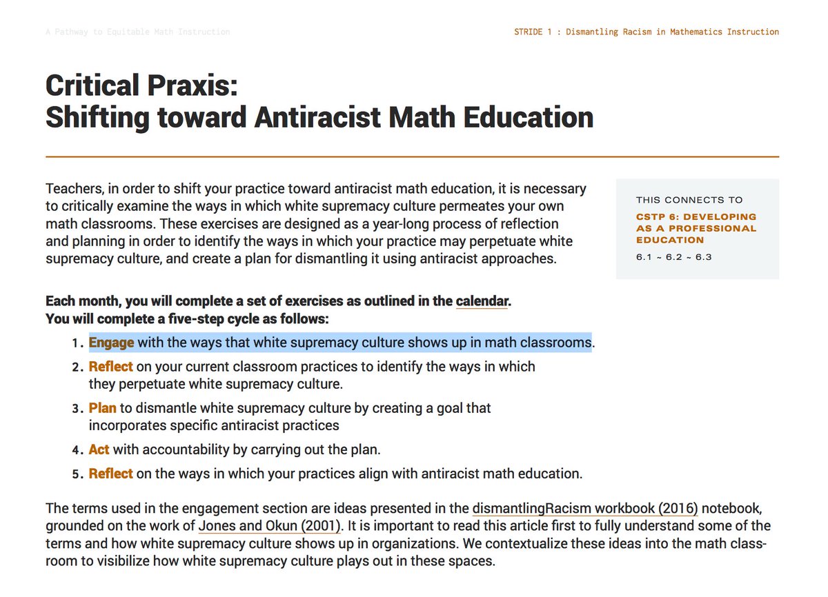 “Engage with the ways that white supremacy culture shows up in math classrooms.” It doesn’t. Unless you’re counting white hoods or something.