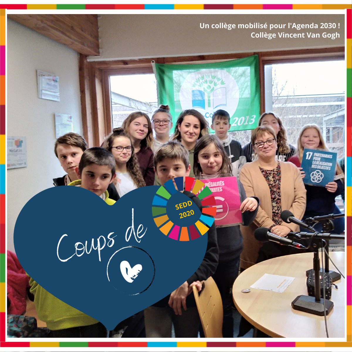 Agenda2030FR's tweet photo. [#SEDD2020] Projet n°2⃣ : 🏫 Un collège mobilisé pour l'Agenda 2030 et les #ODD par @collegevangogh !

📻 Webradio #Agenda2030_FR et nouveau logo "Collège ODD" : élèves et professeurs s'engagent pour le #DéveloppementDurable !

👉 https://t.co/ZWGLFaTzYt

#ESDW2020 #SEDD https://t.co/O9CIaQHk6B