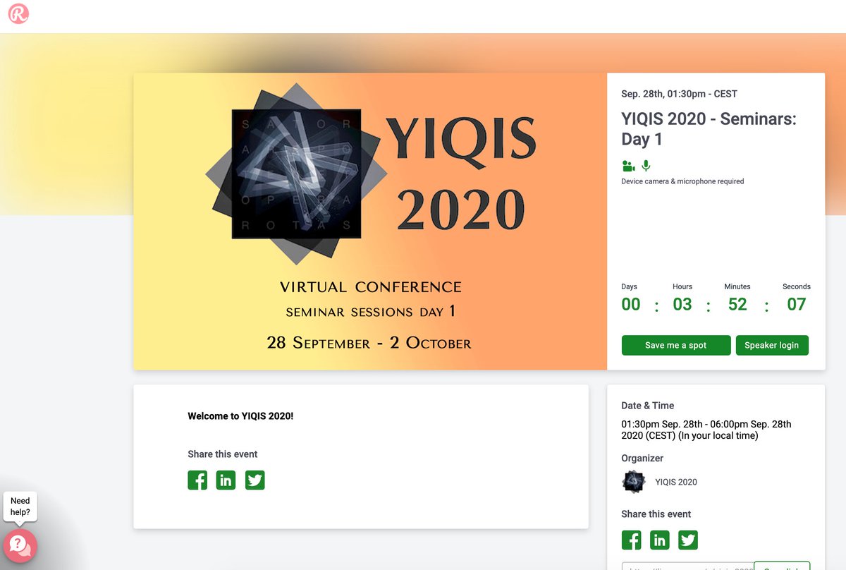 Welcome to YIQIS2020!!
Just a few hours before the conference starts! 
We look forward to seeing you all on Remo today! #YIQIS2020 #conference #today #Remo