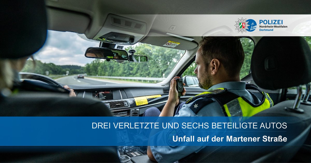 Bei einem Verkehrsunfall auf der Martener Straße am Sonntagmittag, 27. September, sind drei Personen verletzt worden. Ein 61-Jähriger prallte mit seinem Auto gegen sechs weitere Autos: https://t.co/wuFlWko1VQ #polizei #dortmund https://t.co/6rdzwVqVsS