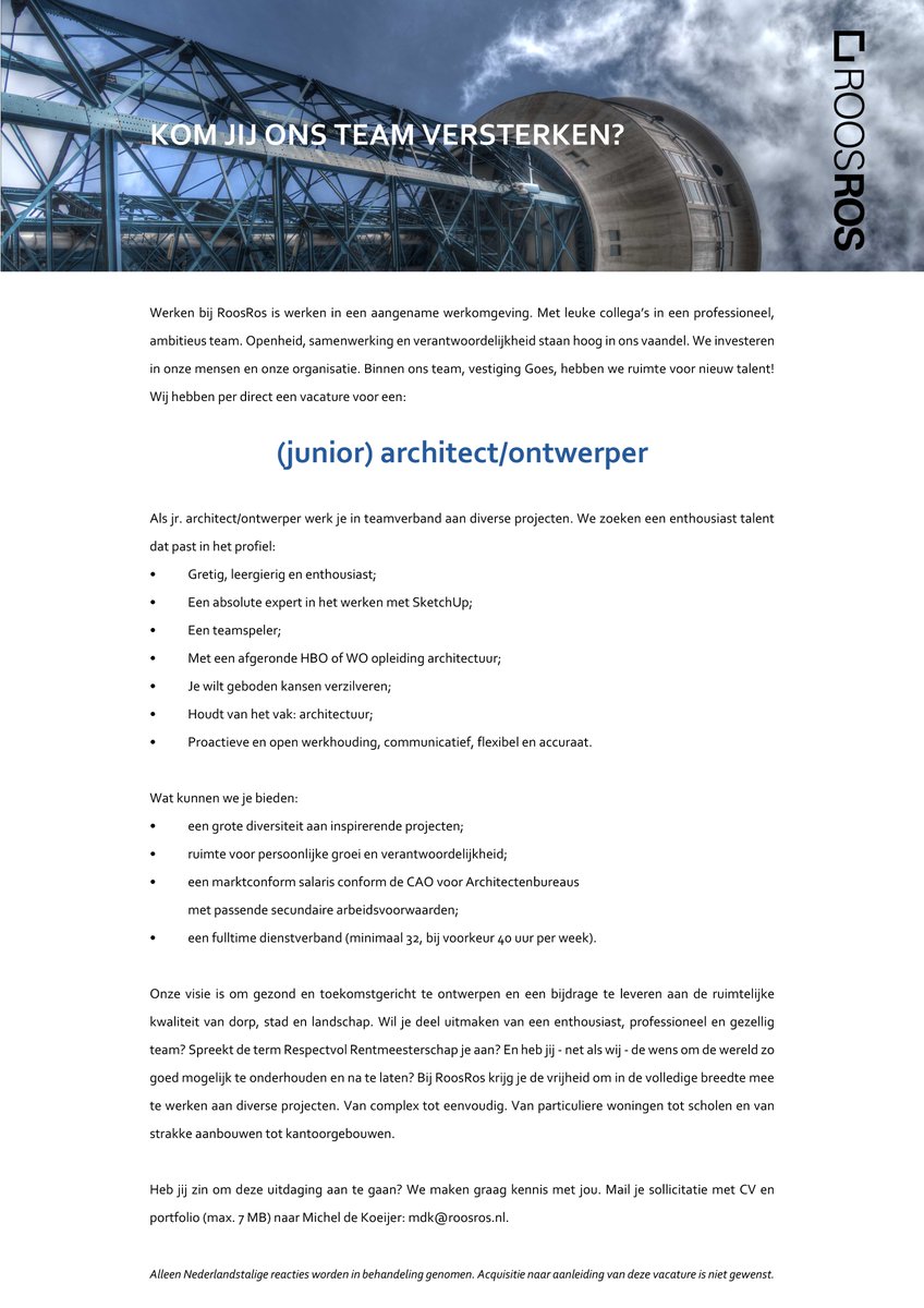 - 𝘉𝘦𝘯 𝘫𝘪𝘫 𝘥𝘦 #𝘚𝘬𝘦𝘵𝘤𝘩𝘜𝘱 𝘦𝘹𝘱𝘦𝘳𝘵 𝘥𝘪𝘦 𝘸𝘪𝘫 𝘻𝘰𝘦𝘬𝘦𝘯? ✔️-

Word jij onze nieuwe #collega? Wij hebben ruimte voor nieuw talent in ons team! Herken jij je in onderstaand 👇🏼 profiel? Krijg je zin deze uitdaging aan te gaan? 

linkedin.com/posts/roosrosg…