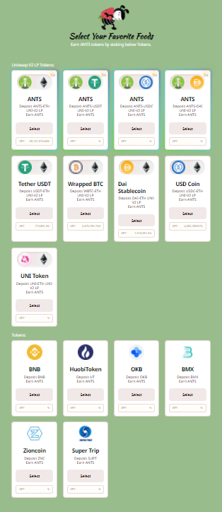 AntmoveProtocol's tweet photo. The initial set of pools:
ANTS LP (5x）: ANTS-ETH, ANTS-USDT, ANTS-USDC, ANTS-DAI  
Uniswap-v2 LP: USDT-ETH, WBTC-EHT, DAI-ETH, USDC-ETH，UNI-ETH
Other Token：BNB, HT, OKB, BMX, ZNC 

Welcom to https://t.co/9FUydWWiWG to stake your favourite token to earn ANTS https://t.co/o2oPPvhCFo