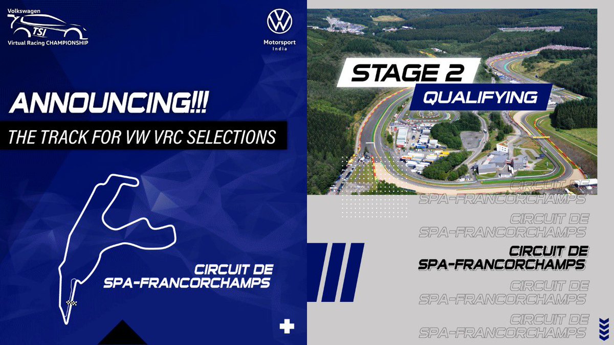 Are you excited?
Stage 2 of Qualifying of the #VWVRC will be on the @circuitspa , be prepared! 

Stage 1 of Qualifying results to be announced soon!

#Volkswagen #TSIPower #MovingForward #VolkswagenVRC #eRacing #OnlineRacing #VirtualRacing #eSport