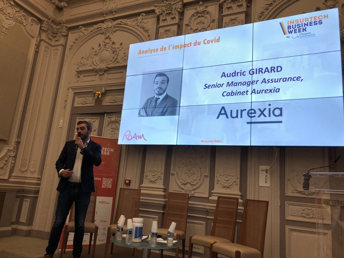 financeinnov's tweet photo. Autrice Girard, Senior manager chez #Aurexia, présente maintenant l’impact du #COVIDー19 du point de vue #RH : « Les #ressourceshumaines ont été en première ligne et ont dû revoir des bases comme la gestion de la distanciation sociale et redonner du sens au travail» #InsurtechBiz https://t.co/uywYBUce66