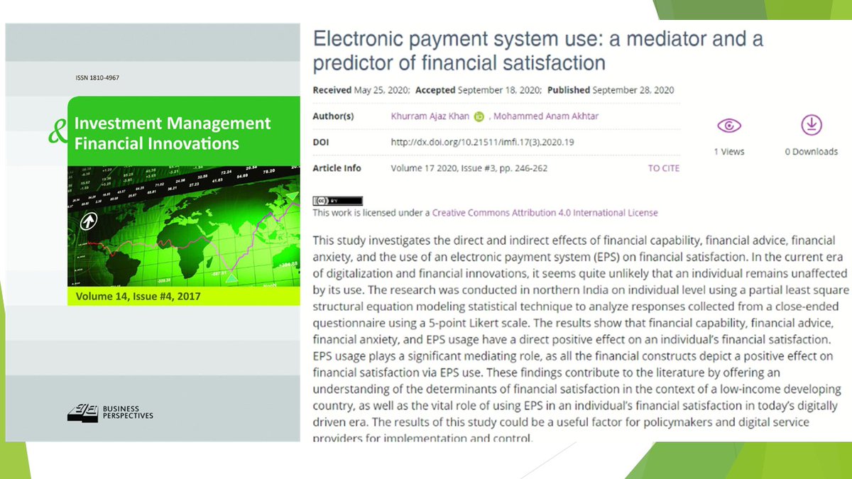 🔗 lnkd.in/dczBd7y
📝 Electronic #payment system use: a mediator and a predictor of #financial satisfaction
👥 Khurram Ajaz Khan, Mohammed Anam Akhtar #developingcountry, #financialadvice #financialanxiety, #financialcapability, #India