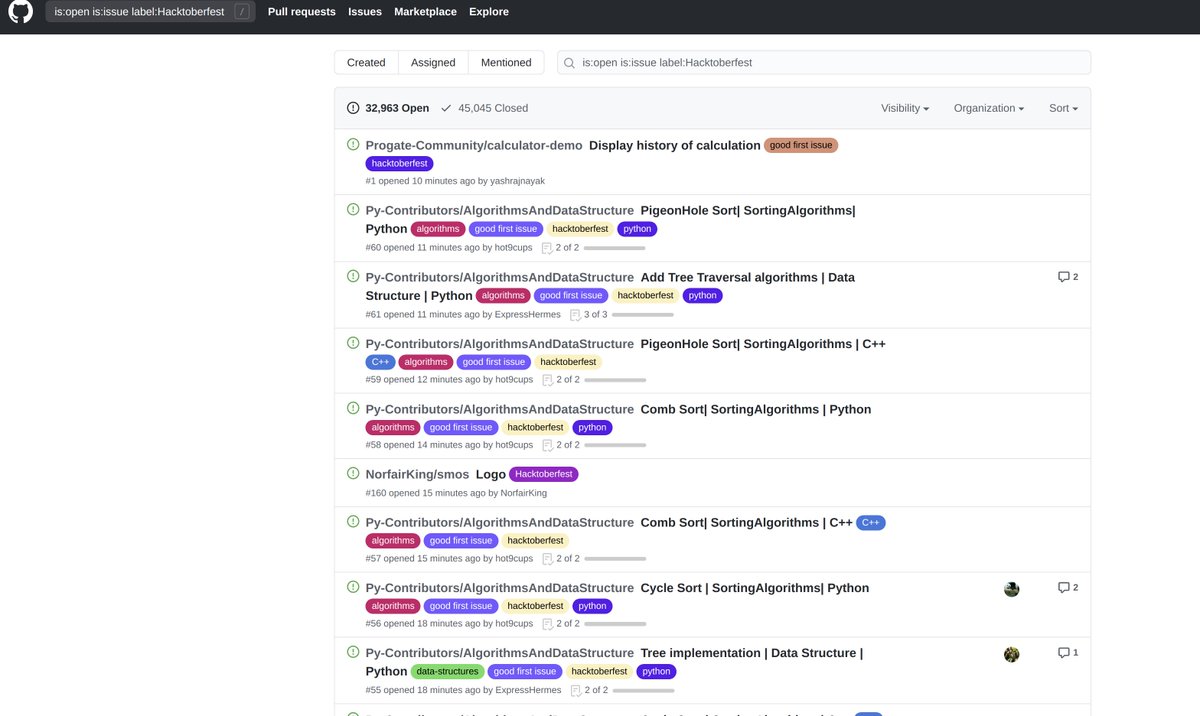 Next, you're going to want to find a project that you are comfortable contributing to based on your skills. You can use the GitHub search to look for specific things.You can actually search for open issues labeled for Hacktoberfest on  @github!